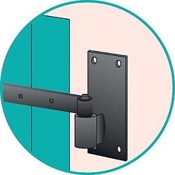 Gond sur platine droite axe Ø16 mm 4 trous de fixation en acier phorétique noir