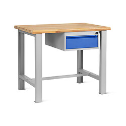 Établi L1000 x P700 x H 833 mm - 2 pieds GRIS / plateau hêtre massif 40 mm / caisson 1 tiroir - charge maximale 750 kg