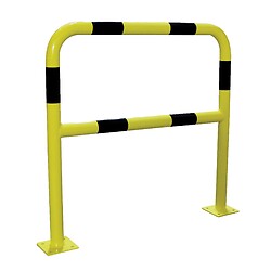 Barrières de sécurité acier diamètre 40 mm à platine, longueur 100 cm, hauteur 100 cm, coloris jaune et noir