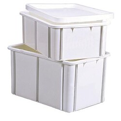Bac gerbable plastique blanc, capacité 55 litres, dimensions 600 x 400 x 315 mm