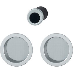 manœuvres encastrées rosace ronde pour porte coulissante intérieure aluminium aspect chromé satiné