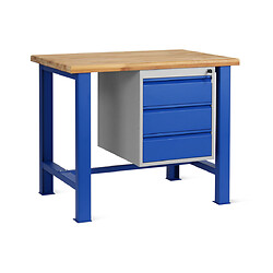 Établi L 1000 x P700 x H 833 mm -2 pieds 5010 / plateau hêtre massif 40 mm / caisson 3 tiroirs - charge maximale 750 kg