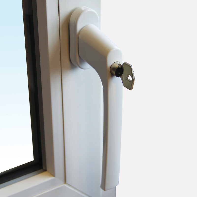 Poignée de fenêtre de sécurité à clé pour oscillo battant en Aluminium  blanc, SECURIT