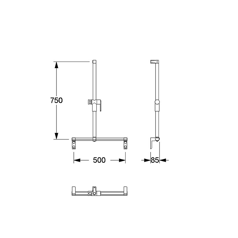 Inox Care Main courante de maintien, avec barre support de douchette, 500 x  1200 mm, Inox, Support de douche en gris foncé (018) | 500 mm | 1200 mm 