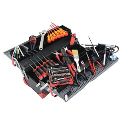Composition de 83 outils pour travaux d'électromécanique avec caisse à outils bi-matière 5 cases - cpp-83box