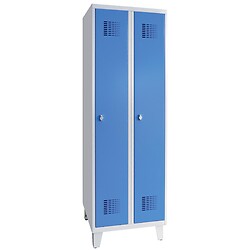 Vestiaire industrie propre Ligne 50, coloris gris/bleu, sur socle, 3 cases
