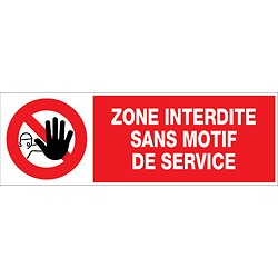 Panneau rectangulaire rouge d'interdiction, dimensions 450 x150 mm, désignation ''Zone interdite sans motif de service''