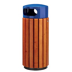 Corbeille extérieure bois métal 60 litres à poser Zeno coloris Bois/Bleu outremer