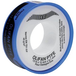 Ruban d'étanchéité PTFE, Longueur 12 m Largeur 12 mm Épaisseur 0,1 mm