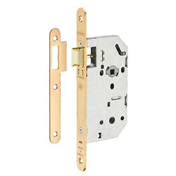 Serrure à larder NF type Monomax axe à 50 mm bec-de-cane têtière laitonnée avec gâche