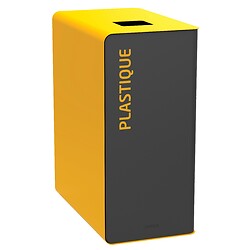 Borne de tri sélectif plastique Cubatri jaune acier poudré bac intérieur 65l pour sac 110l