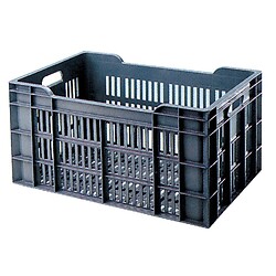 Caisse ajourée gerbable grise, capacité 60 litres, dimensions 600 x 400 x 270 mm