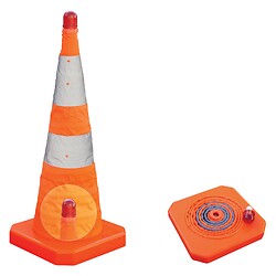 Cône de signalisation pliant classe 2 avec lumière rouge sur le dessus hauteur 550 mm paquet replié 310x310x55mm