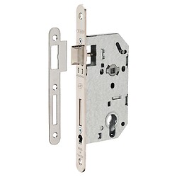 Serrure à larder NF type Monomax axe à 50 mm clé I têtière nickelée avec gâche