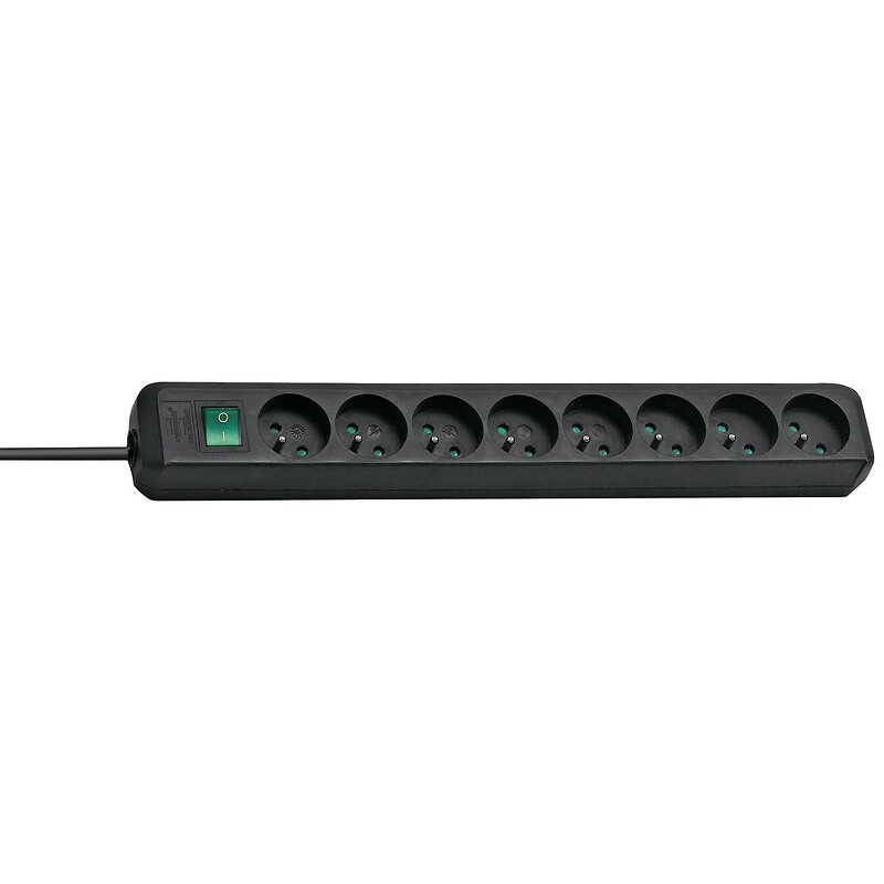 Multiprise noire 'eco-line' 3 prises câble 3 m avec interrupteur  BRENNENSTUHL