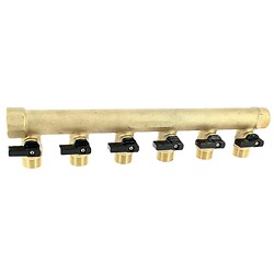 Collecteur de distribution mâle/femelle Colbeck à visser avec vannes intégrées - entrée M/F 20x27 et 6 départs M 15x21 (entraxe 50 mm)