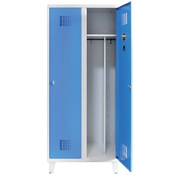 Vestiaire industrie salissante Ligne 50, coloris gris/bleu, sur pieds, 3 cases