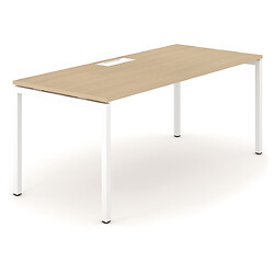 Bureau droit Net-U mélaminé - coloris chêne blanchi - pieds blancs - top access - longueur 180 cm
