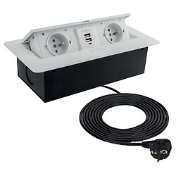 Bloc prise rectangulaire blanc à encastrer 2 prises 16A.250V + 2USB