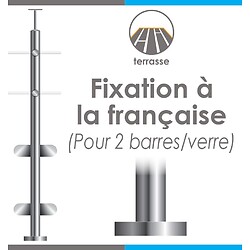 Poteaux pré-équipés à la française - support main-courante Ø42,4 et 2 barres Ø12 + pinces à verre