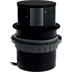 Bloc prises escamotable 3 x 2P+T et 2 USB 2,4 A LED finition noir