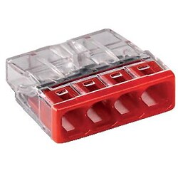 Bornes de connexion automatique 2273 pour fils rigides 4x0,5-2,5 mm² transparent/rouge boîte de 100 pièces