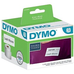 Étiquettes DYMO® LW petit format pour badges nominatifs 41x89mm noir sur fond blanc rouleau 300 étiquettes