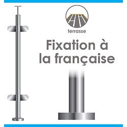 Poteau pré-équipé à la française - support main-courante Ø 42,4 mm + pinces à verre
