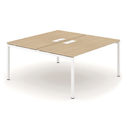 Bureau Bench Net-U pour 2 personnes - coloris chêne blanchi - pieds blancs - top access - longueur 160 cm