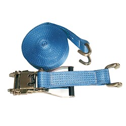 Sangle d'arrimage polyester à cliquet et à crochet double coloris bleu largeur 50 mm longueur 9 m