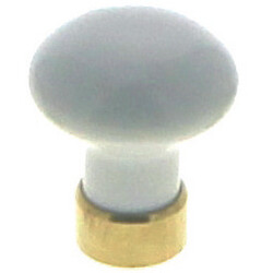 Bouton rond Ø 30 mm en porcelaine coloris blanc - cuvette laiton massif finition laiton