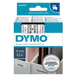 Ruban D1 pour étiqueteuses DYMO® LabelManager 160 et 420P cassette largeur 12mm longueur 7m ruban blanc texte noir