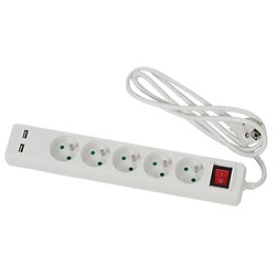 Multiprise électrique Vario Power 5 prises et 2 prises USB (câble