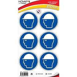 Disque obligation adhésif "Obligation de porter un casque de protection" planche de 6 adhésifs diamètre 80 mm
