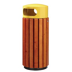 Corbeille extérieure bois métal 60 litres à poser Zeno coloris Bois/Jaune colza