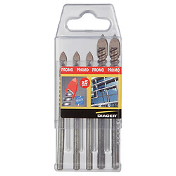 Coffret de 5 forets CERATILE pour verre et carrelage avec attachement cylindrique - 3 forets 6 mm - 2 forets 8mm