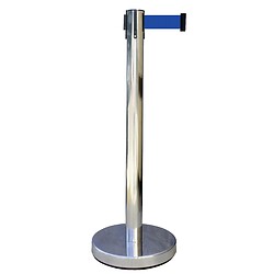 Poteau à sangle Reco inox hauteur 910mm base Ø32mm sangle noir 2 mètres largeur 50 mm