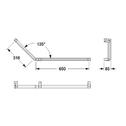 Poignée de maintien Cavere Care, 650 x 316 mm, 135°, à gauche - 091 - Noir carbone