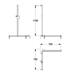 Cavere Care Main courante support douchette réglable, 750x750x1100 mm, à gauche - 091 - Noir carbone