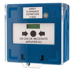 Déclencheur manuel bleu 1 contact Reset façade + capot, 2 clés, scellé