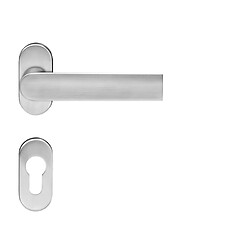 Béquille double sur rosaces étroites pour porte chassis en inox satiné, dimensions 25 x 13 mm