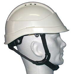 Casque de chantier blanc BTP avec jugulaire 4 points boucle flash référence KARA MONTEUR