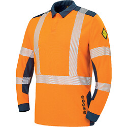 Polo haute visibilité multirisques LAPILLI orange fluo / bleu marine taille S