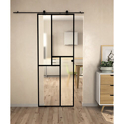 Kit porte coulissante Minimo 82,5x200,5 cm en verre 8 mm + rail