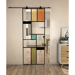 Kit porte coulissante Mondo 72,5x200,5 cm en verre 8 mm + rail