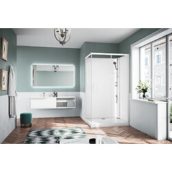 Cabine de douche GLAX 1 2.0 2P avec 2 panneaux et paroi fixe latérale 120X80 version droite, mitigeur thermostatique blanc