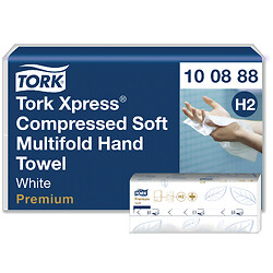 Essuie-mains plié compressé enchevêtrés Tork Premium grand format 32x21,2 cm - 12 paquets de 170 formats