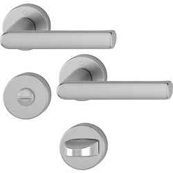 Béquille double sur rosaces rondes Hambourg pour porte épaisseur 37-47 mm finition aluminium aspect inox condamnation