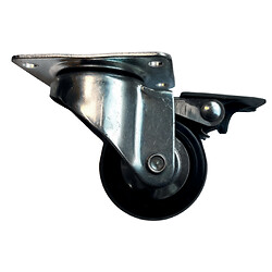Roulette Port Roll pivotante à frein roue caoutchouc noir Ø 50 mm fixation à platine hauteur 68mm charge 50kg
