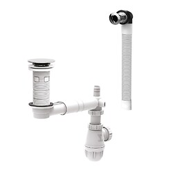 Siphon de lavabo gain de place blanc avec bonde Clic-Clac Chromé et trop-plein